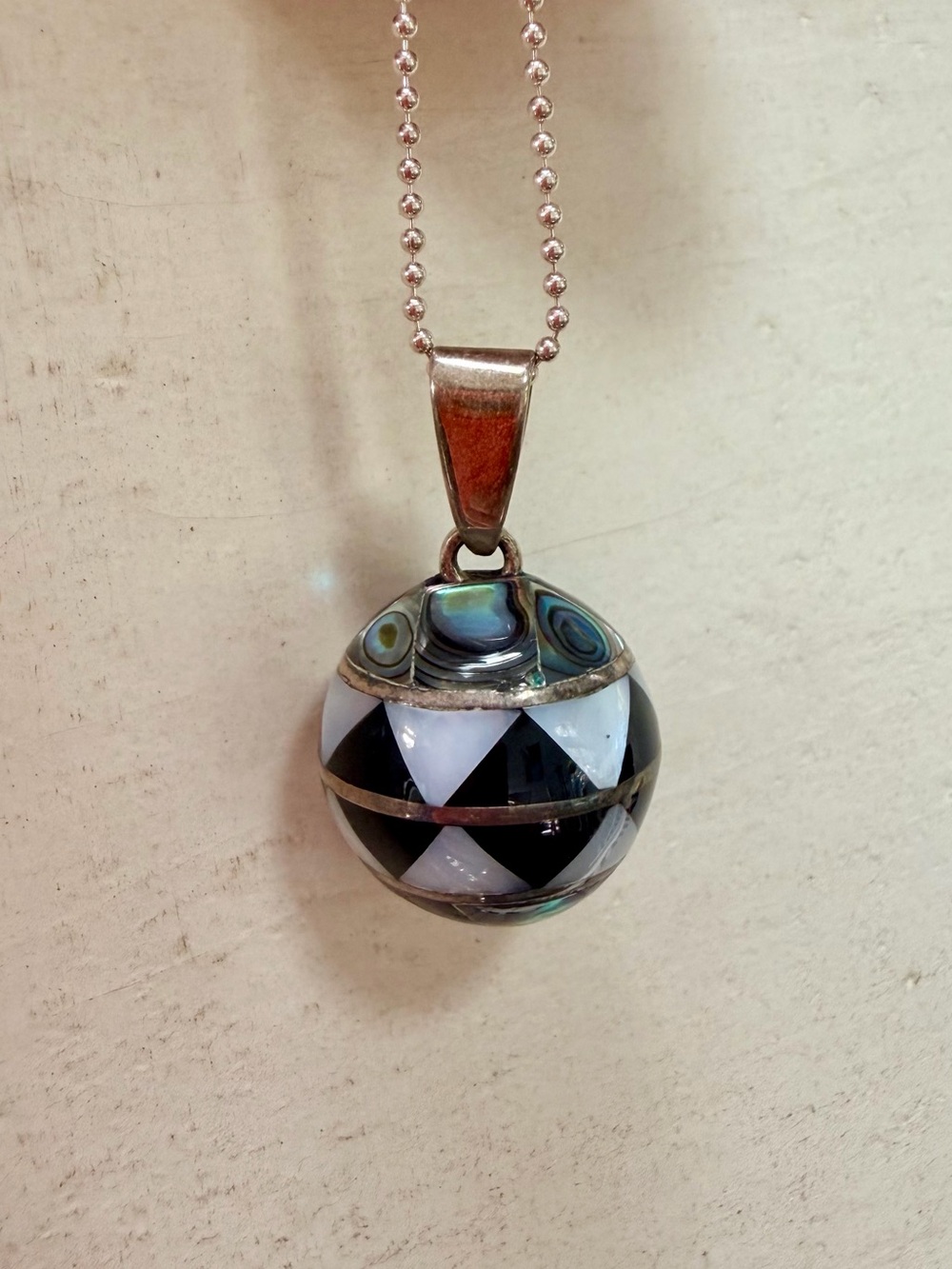 Sterling Silver Abalone Harmony Ball, Chime Pendant Necklace
